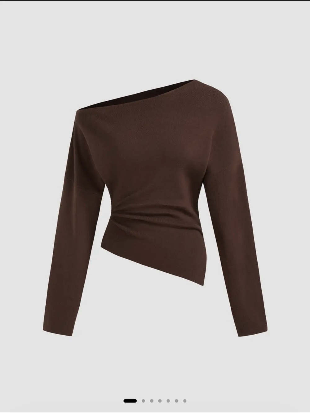Cider Brown Asymmetric Off-Shoulder Long Sleeve Top